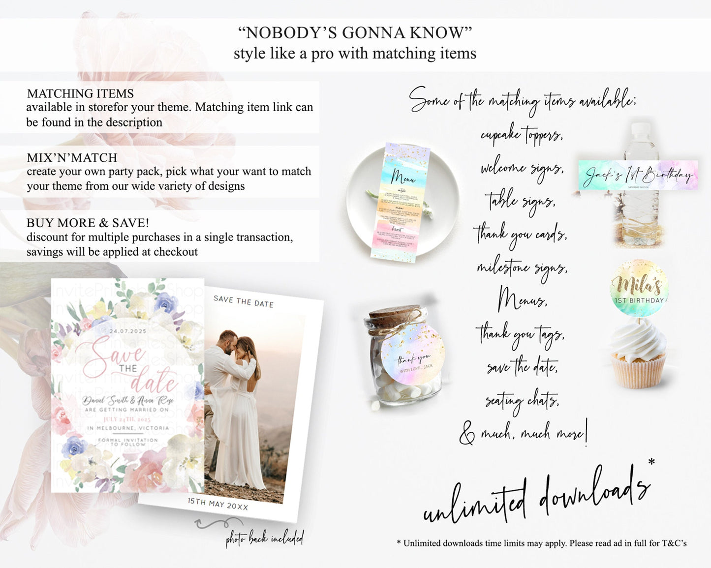 Wildflower Save The Date Template Secret Garden Save The Date Pastel Floral Garden Party Boho Flowers Birthday Baby Shower Wedding D10841