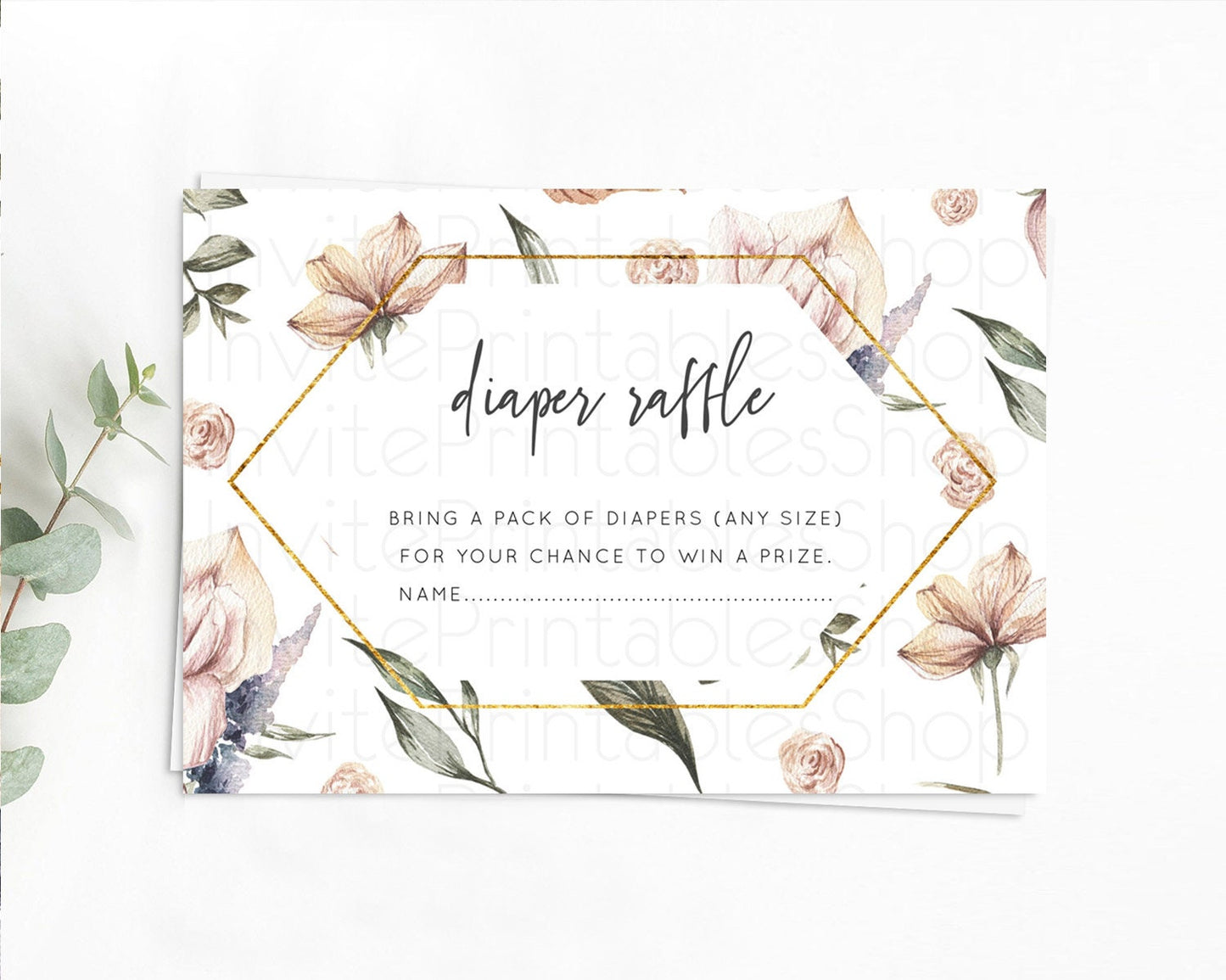 Secret Garden Diaper Raffle Card Boho Wildflower Diaper Raffle Insert Pastel Flower Garden Baby Shower Card Flower Raffle Game D10504
