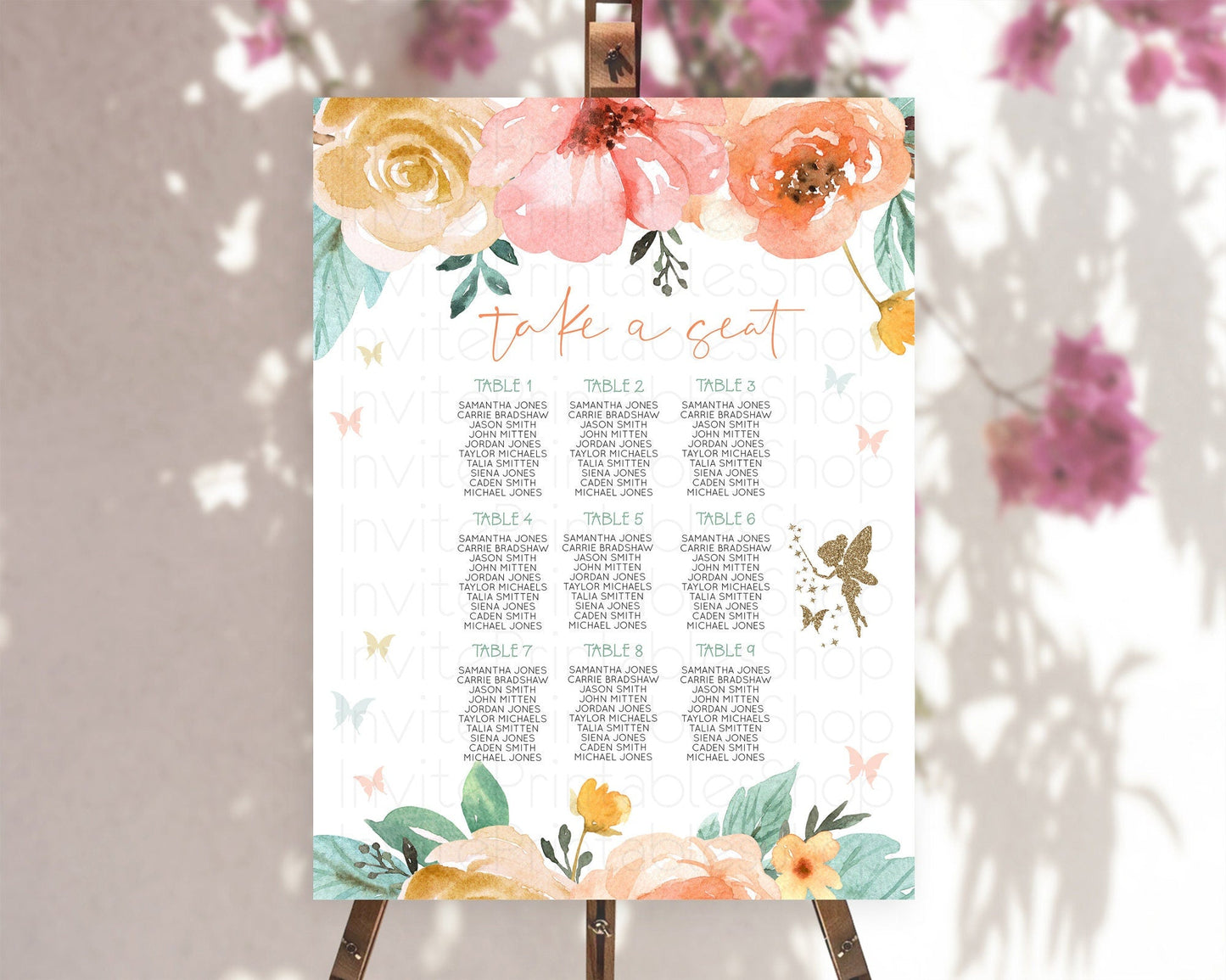Fairy Seating Chart Pastel Fairy Seating Chart Fairy Tea Party Fairy Garden Seating Sign Enchanted Garden Floral Butterfly Decor D10346