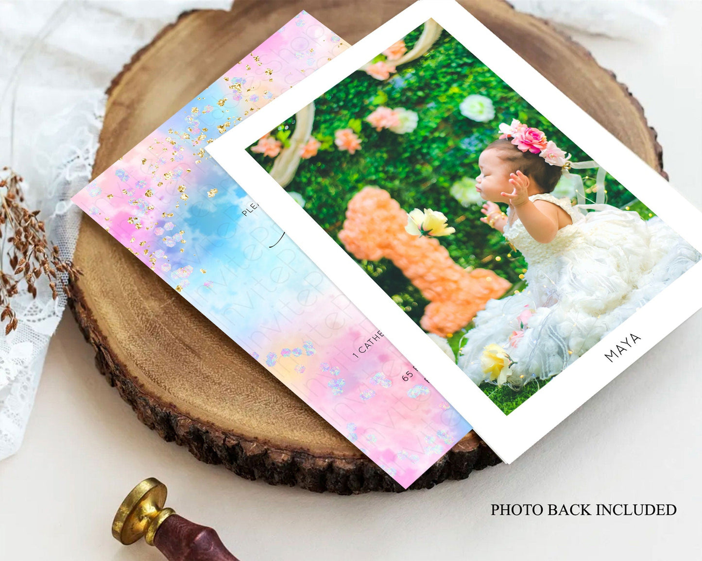 Pastel Baptism Invitation Pastel Colors Watercolor Baptism 1st Birthday Party Gold Ombre Pastel Rainbow Christening Holy Communion D10607