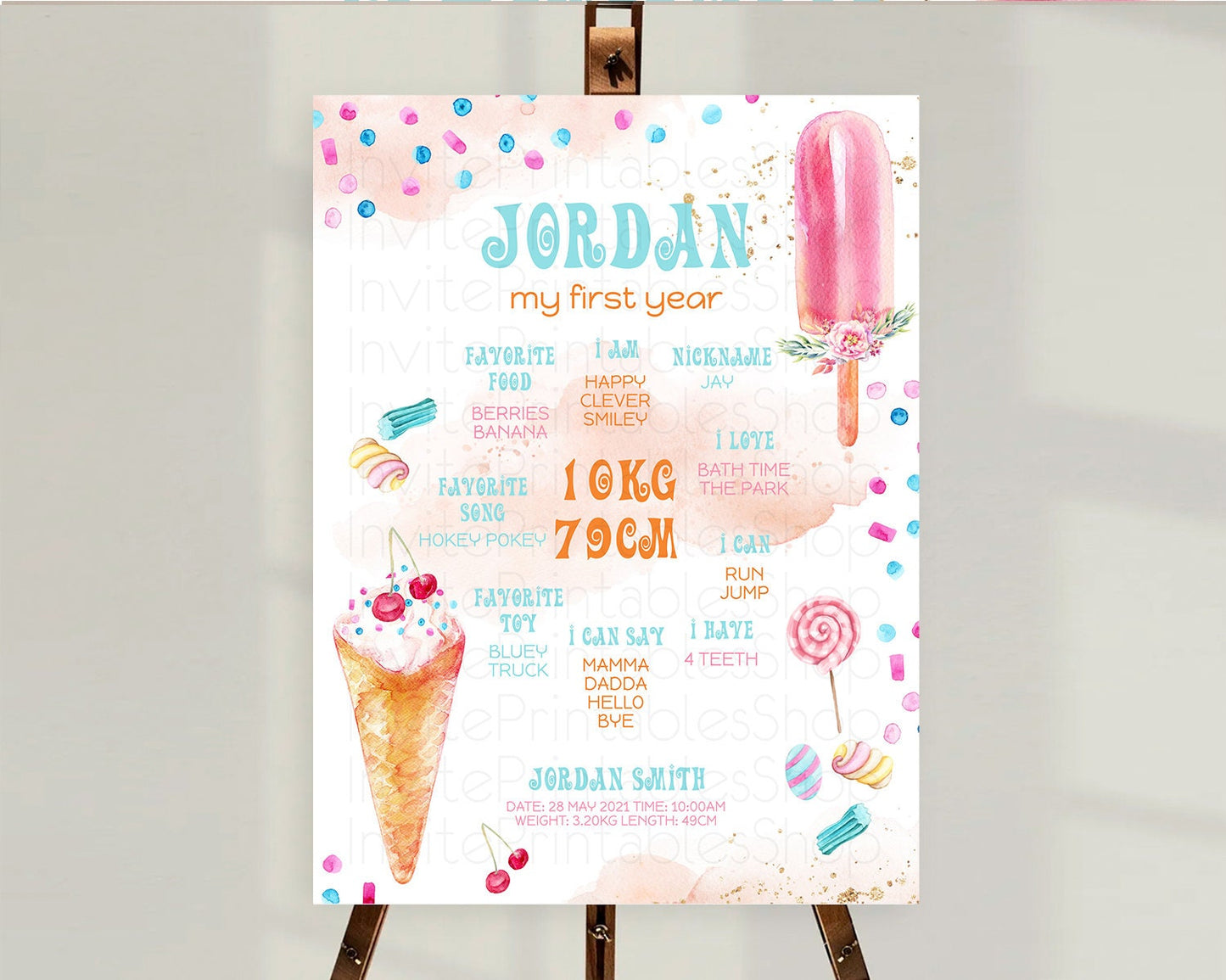 Ice Cream First Birthday Milestone Board Sweet One Milestone Poster Heres The Scoop Pastel Candy Sign First Birthday Welcome Sign D10554