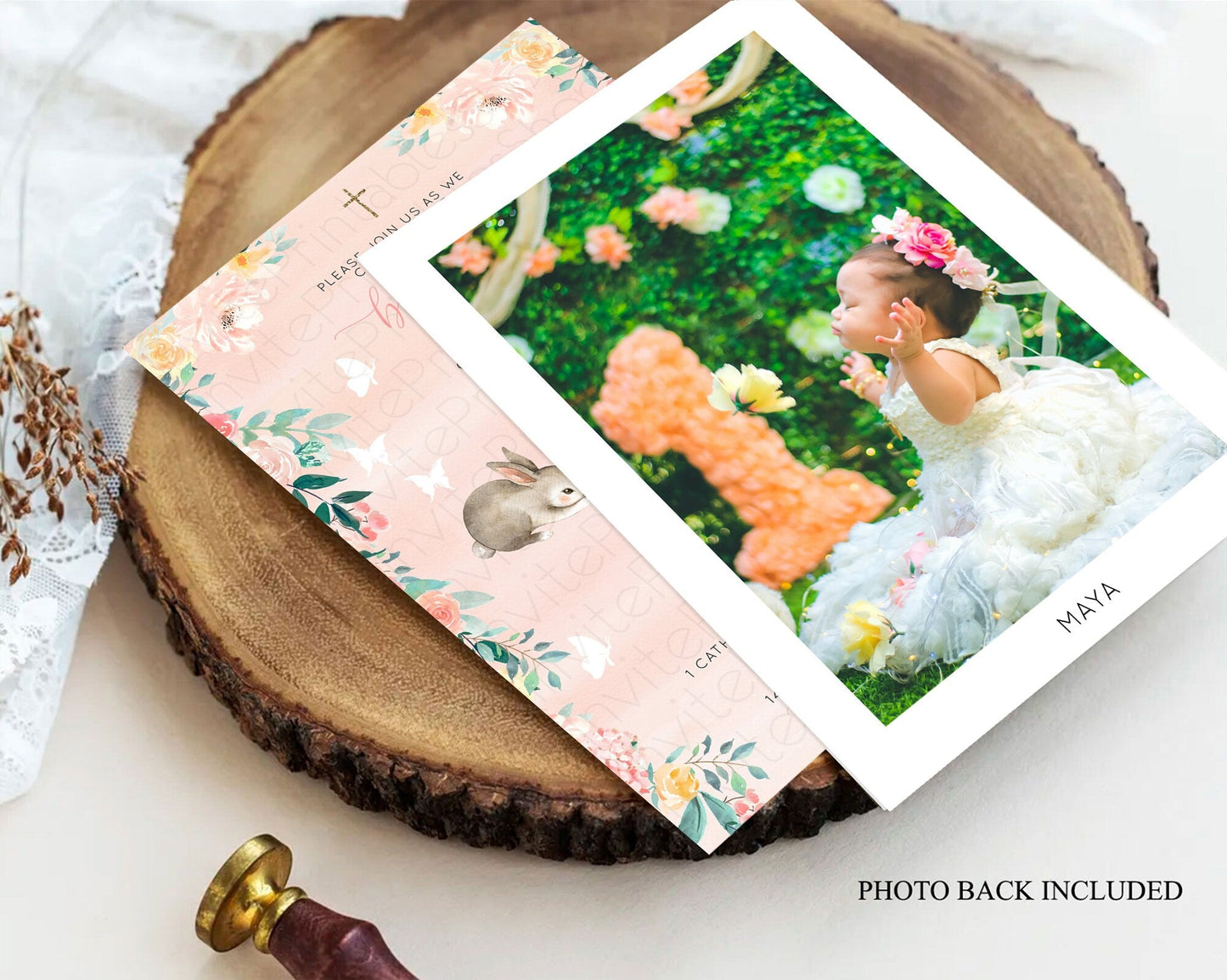 Fawn Baptism Invitation Deer Baptism 1st Birthday Invitation Enchanted Forest Christening Invitation Pastel Garden Butterfly Floral D10921