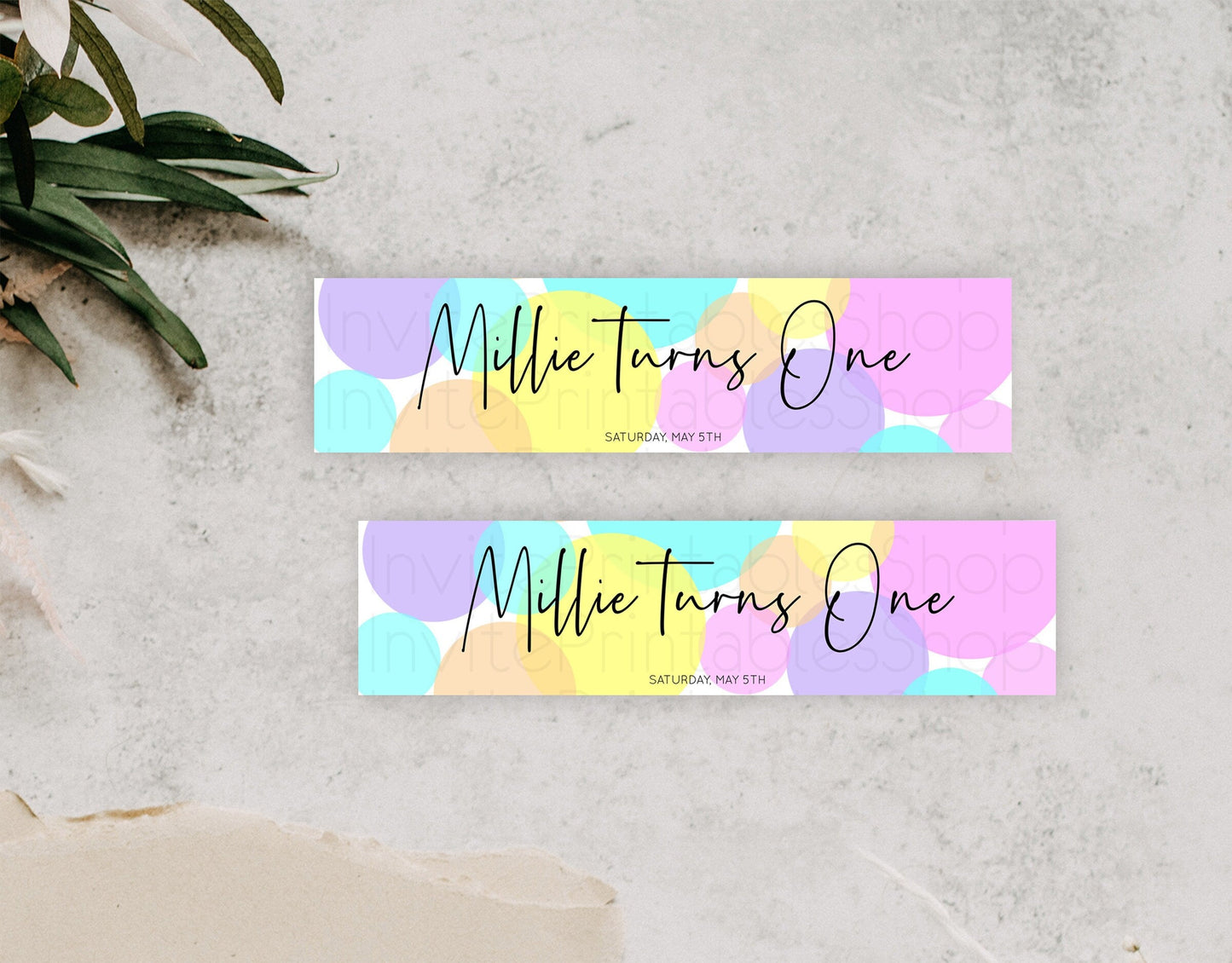 Pastel Confetti Water Label Template Rainbow Colorful Sprinkles Party Decor 1st Birthday Baptism Baby Shower Wedding Bridal Shower D10406