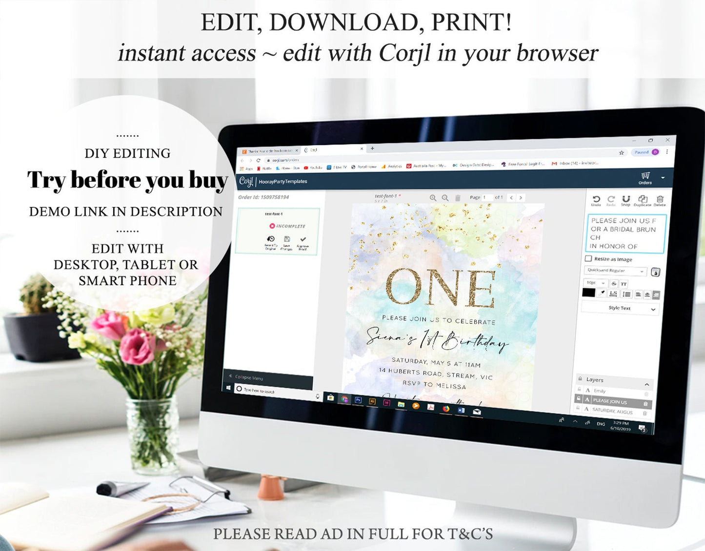 Pastel Rainbow Birthday Invitation Pastel Birthday Invite Ombre Rainbow Invite Colorful Watercolor Invite Glitter Invite 1st 2nd 3rd K591