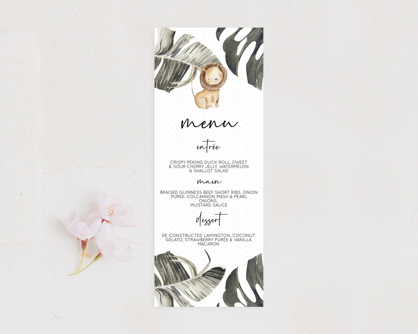 Lion Menu Lion Menu Template Lion Party Table Decor Safari Adventure Lion Menu Dried Palm Fern Lion Dinner Dessert Party Food Menu D10599