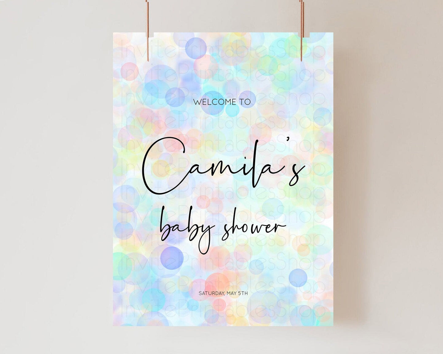 Pastel Baby Shower Welcome Sign Bubble Bath Baby Shower Party Rainbow Welcome Board Pastel Bubbles Colorful Confetti Welcome Poster D10445
