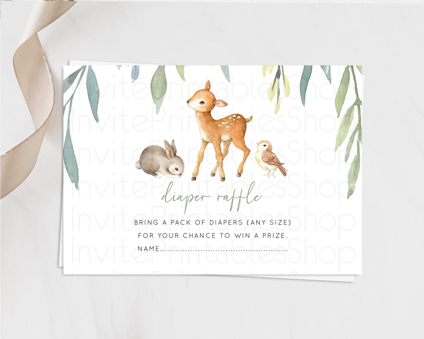 Fawn Diaper Raffle Card Deer Diaper Insert Floral Deer Diaper Ticket Enchanted Forest Butterfly Pastel Baby Shower Raffle Game D10919