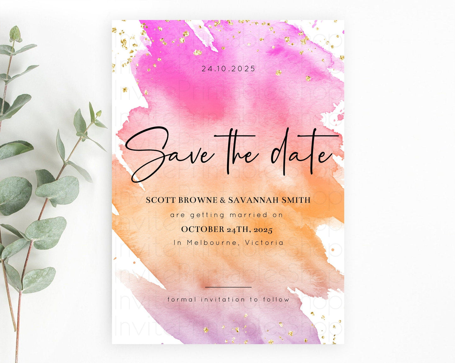 Pastel Save The Date Template Pastel Ombre Rainbow Watercolor Colorful Party For Birthday Baptism Baby Shower Wedding Bridal Shower D10488