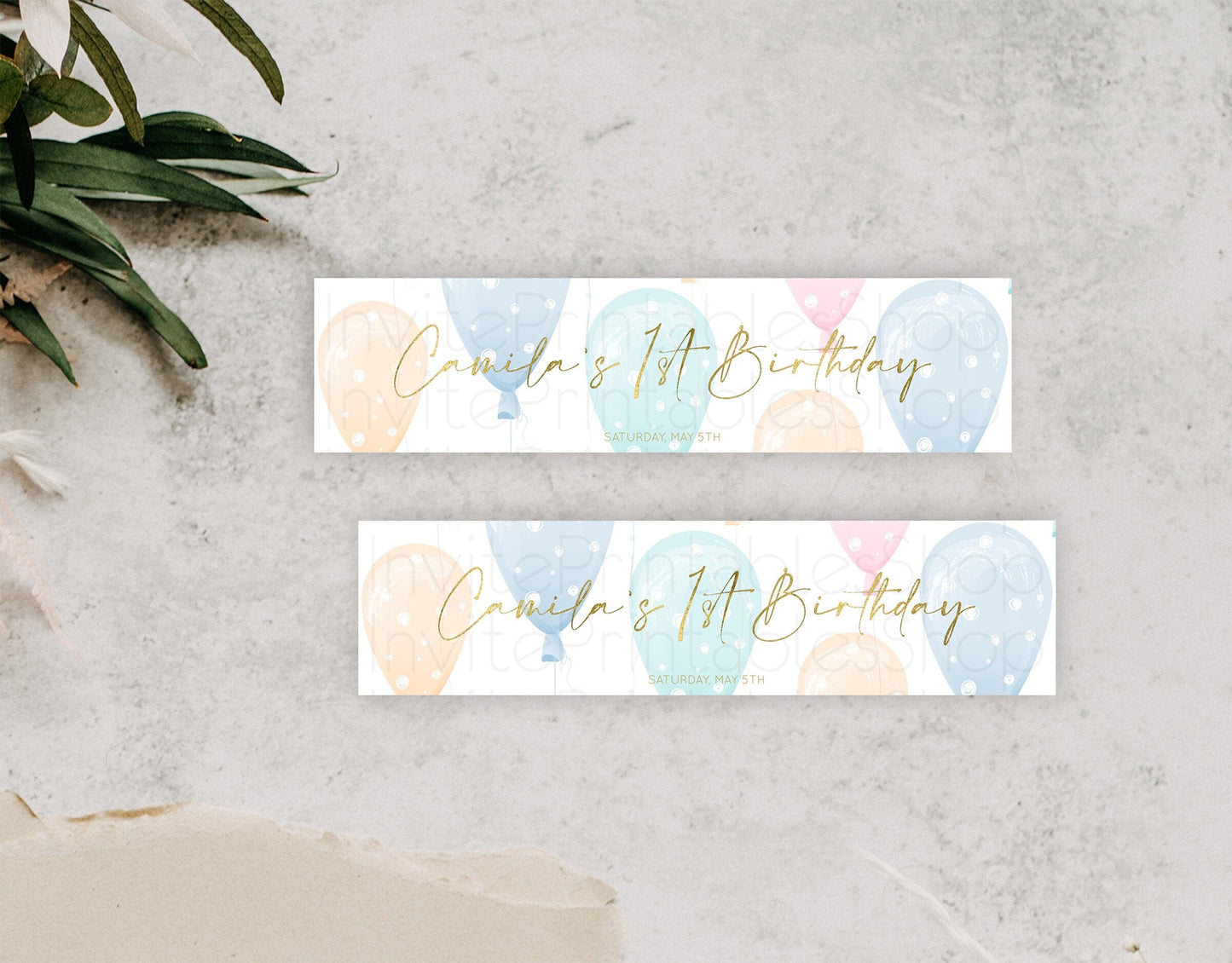 Pastel Balloons Water Label Template Rainbow Confetti Balloon Party Decor Colorful Balloon Water Label Birthday Baby Shower Baptism D10182