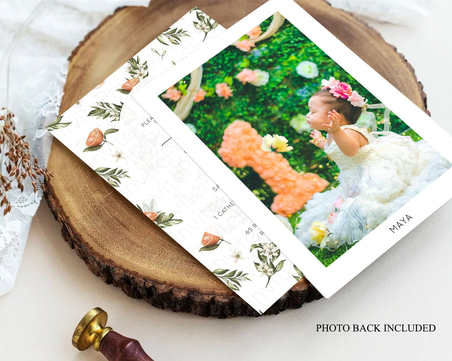 Citrus Baptism Invitation Lemon Orange Baptism 1st Birthday Invitation Citrus Garden Christening Invitation Citrus Floral Religious D10545