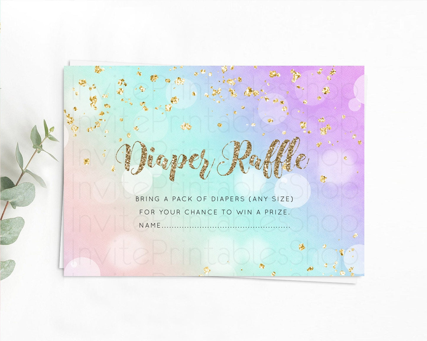 Pastel Diaper Raffle Card Pastel Rainbow Diaper Raffle Insert Colorful Ombre Watercolor Diaper Ticket Confetti Glitter Raffle Game D10621