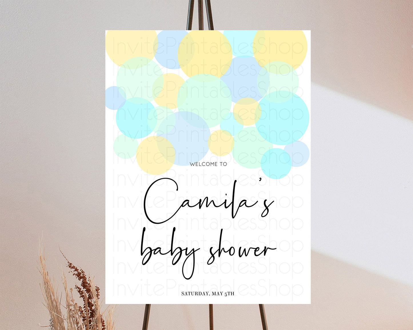 Blue Baby Shower Welcome Board Blue Welcome Sign Pastel Ombre Blue Confetti Welcome Poster Bubbles Confetti Decor Blue Confetti Sign 100206