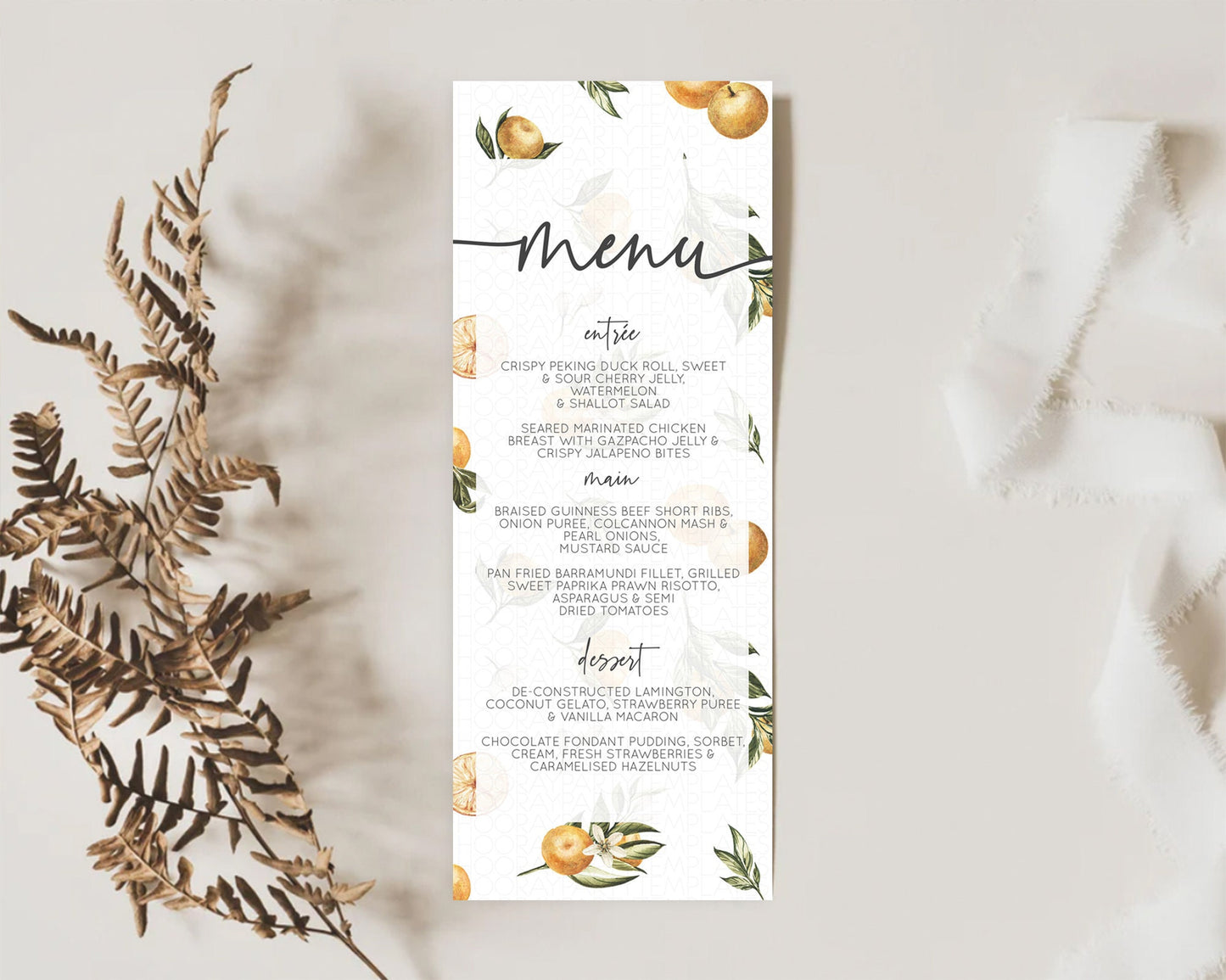 Editable Citrus Menu Lemon Menu Orange Menu Citrus Table Decor Citrus Floral