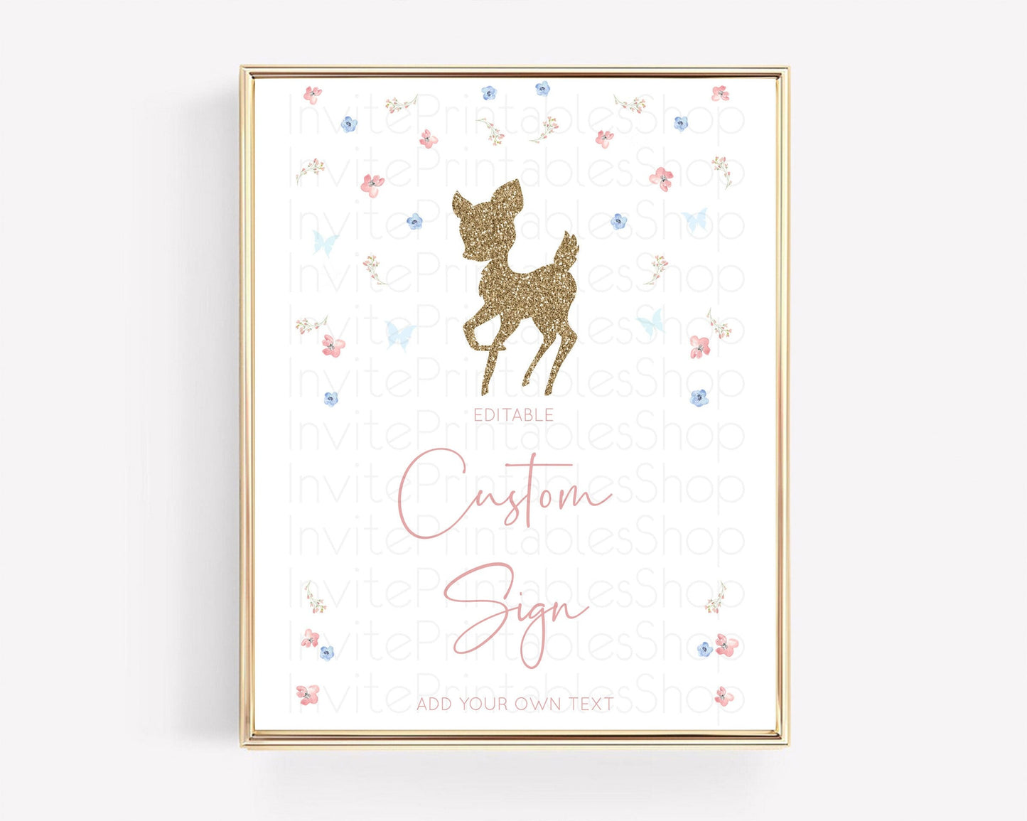 Fawn Deer Sign Pastel Floral Deer Table Sign Decor Enchanted Forest Butterfly Party 1st Birthday Baptism Baby Shower Bridal Shower D10359