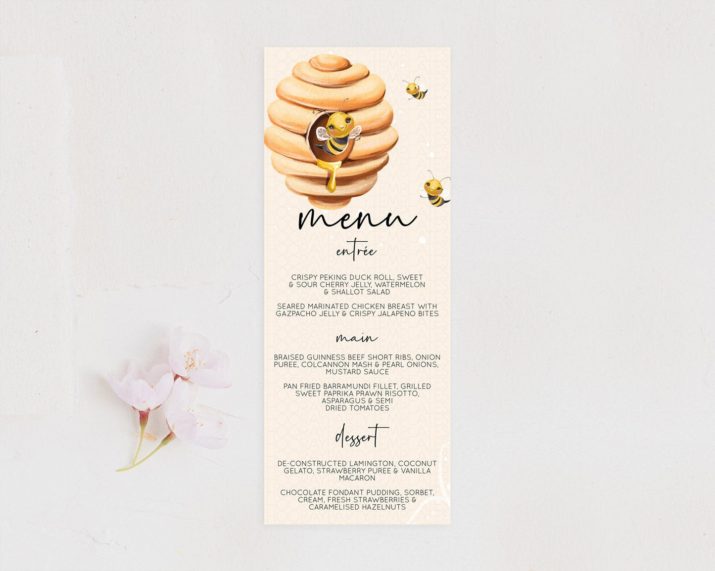 Bee Menu Bee Menu Template Queen Bee Table Decor Beehive Party Menu Floral Sweet Honey Bee Dinner Dessert Menu Party Food Menu D10754