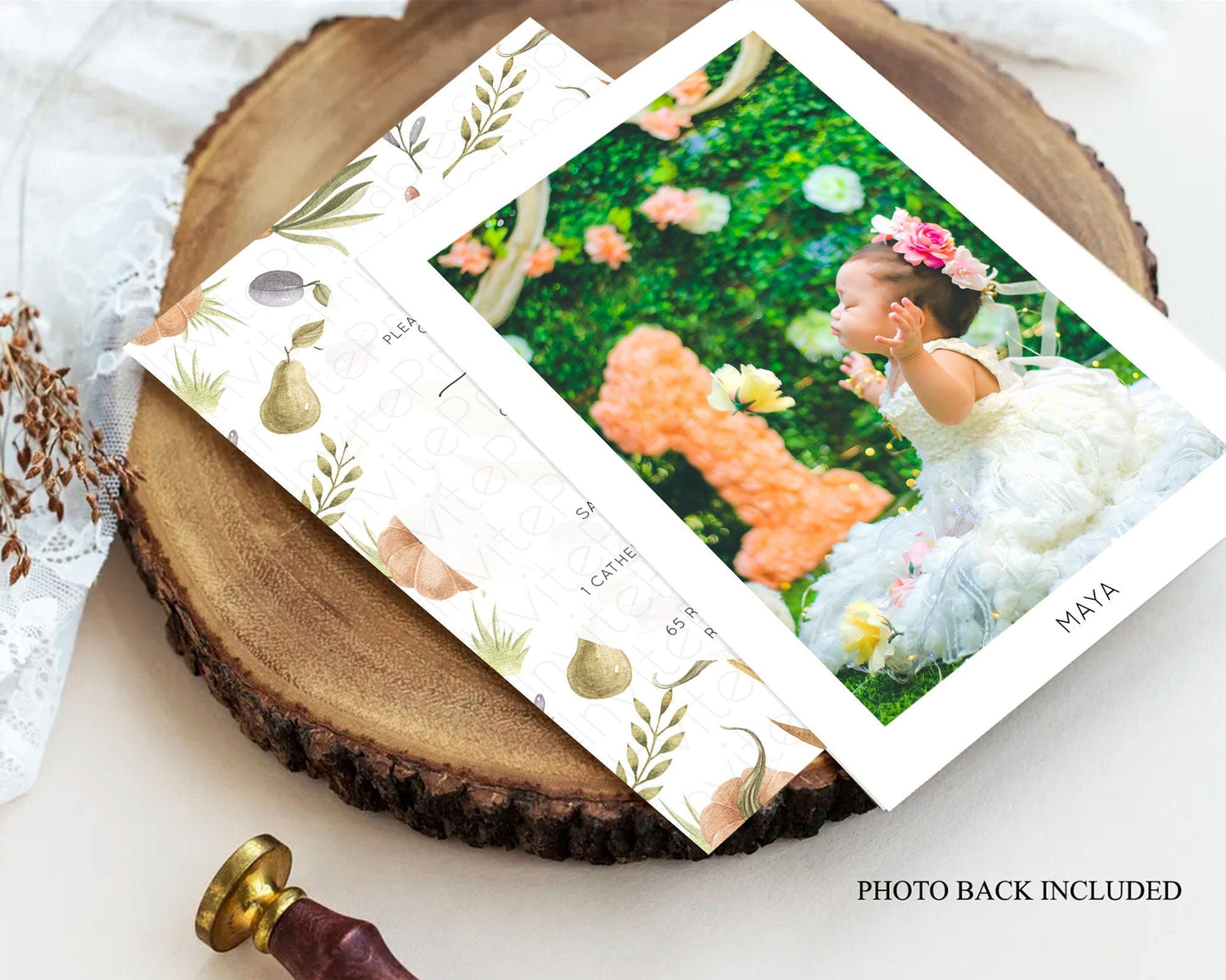 Pumpkin Baptism Invitation Pear Ladybug Plum Ladybug Baptism 1st Birthday Invitation Country Garden Holy Communion Theme D10543