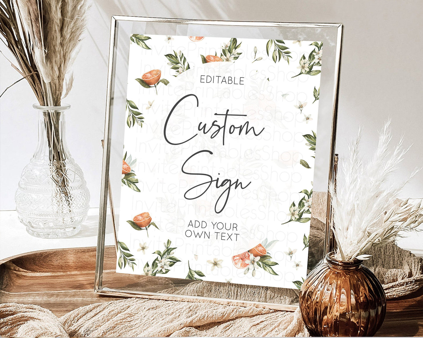 Editable Citrus Sign Template Lemon Orange Party Sign Template Citrus Floral