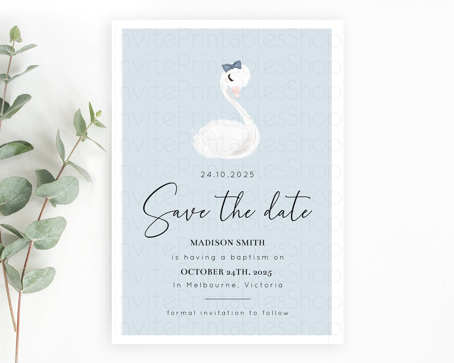 Swan Save The Date Template Swan Princess Ballet Party Enchanted Swan Lake Secret Garden Pastel Floral Birthday Baptism Baby Shower D10760