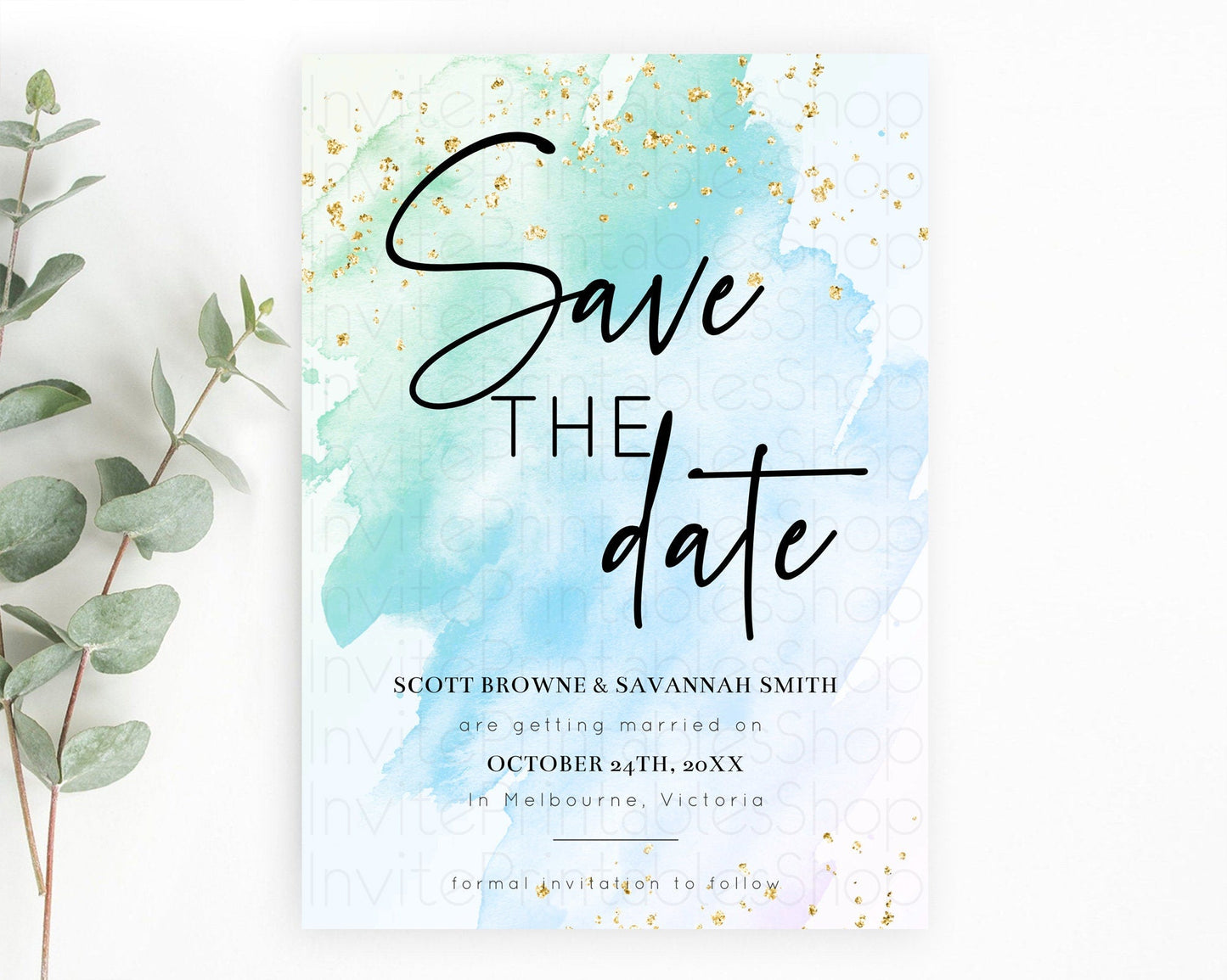 Blue Watercolor Save The Date Template Ombre Blue Watercolor Splash Party 1st Birthday Baby Shower Wedding Baptism Bridal Shower D10168