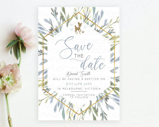 Editable Fawn Deer Save The Date Template Pastel Floral Deer Enchanted Fores