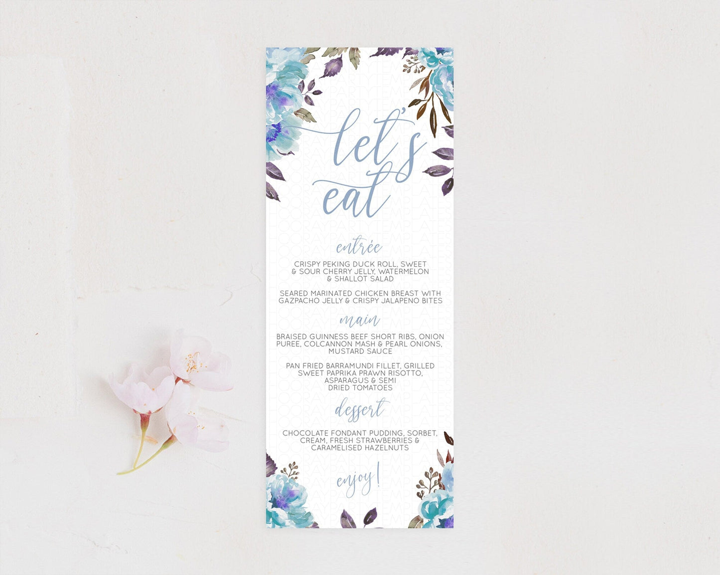 Secret Garden Menu Wildflower Menu Template Pastel Flower Garden Table Decor Boho Floral Dinner Dessert Floral Party Food Menu D10730