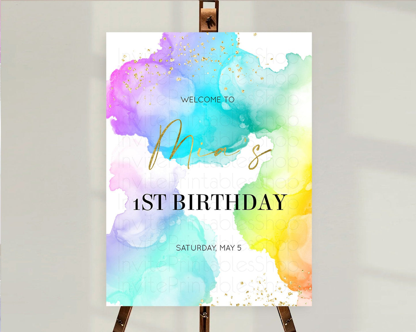 Pastel Welcome Sign Pastel Rainbow Welcome Sign Colorful Rainbow Confetti Watercolor Glitter Pastel First Birthday Welcome Sign D10213