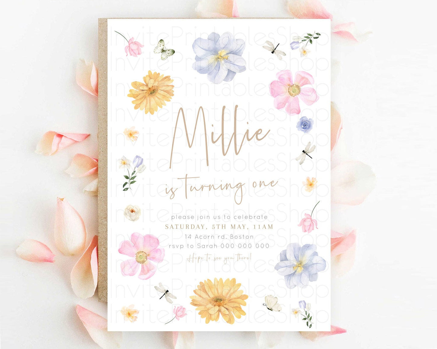 Floral Butterfly Birthday Invitation Butterfly Flower Birthday Invitation Whimsical Butterfly Secret Garden 1st Birthday Invitation D23369