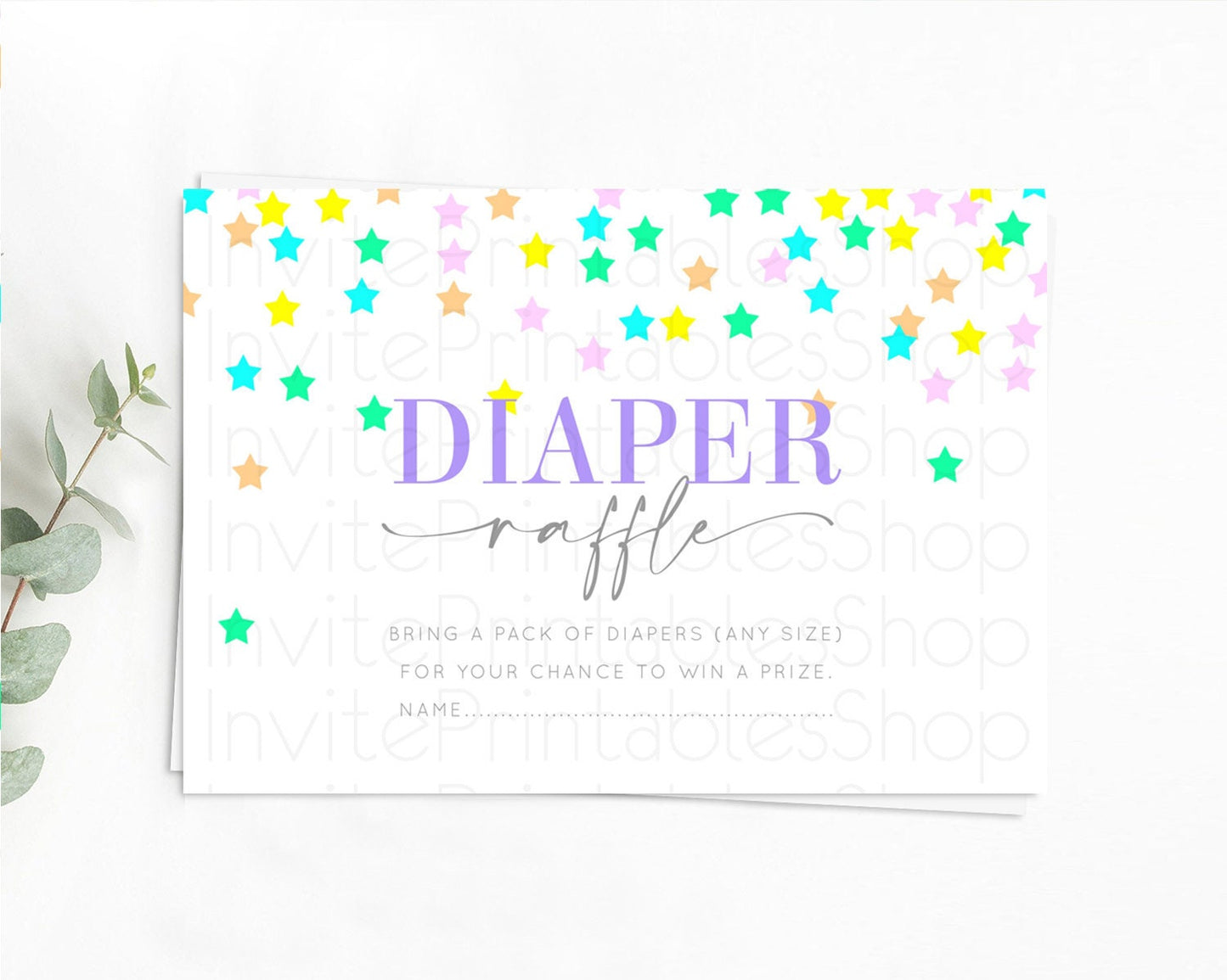 Pastel Star Diaper Raffle Card Shooting Star Diaper Raffle Insert Twinkle Little Star Diaper Ticket Rainbow Confetti Raffle Game D10395