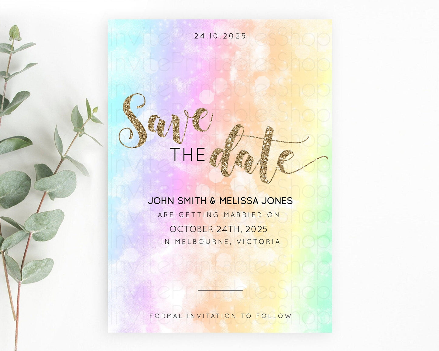 Pastel Save The Date Template Pastel Ombre Rainbow Watercolor Colorful Party For Birthday Baptism Baby Shower Wedding Bridal Shower D10648