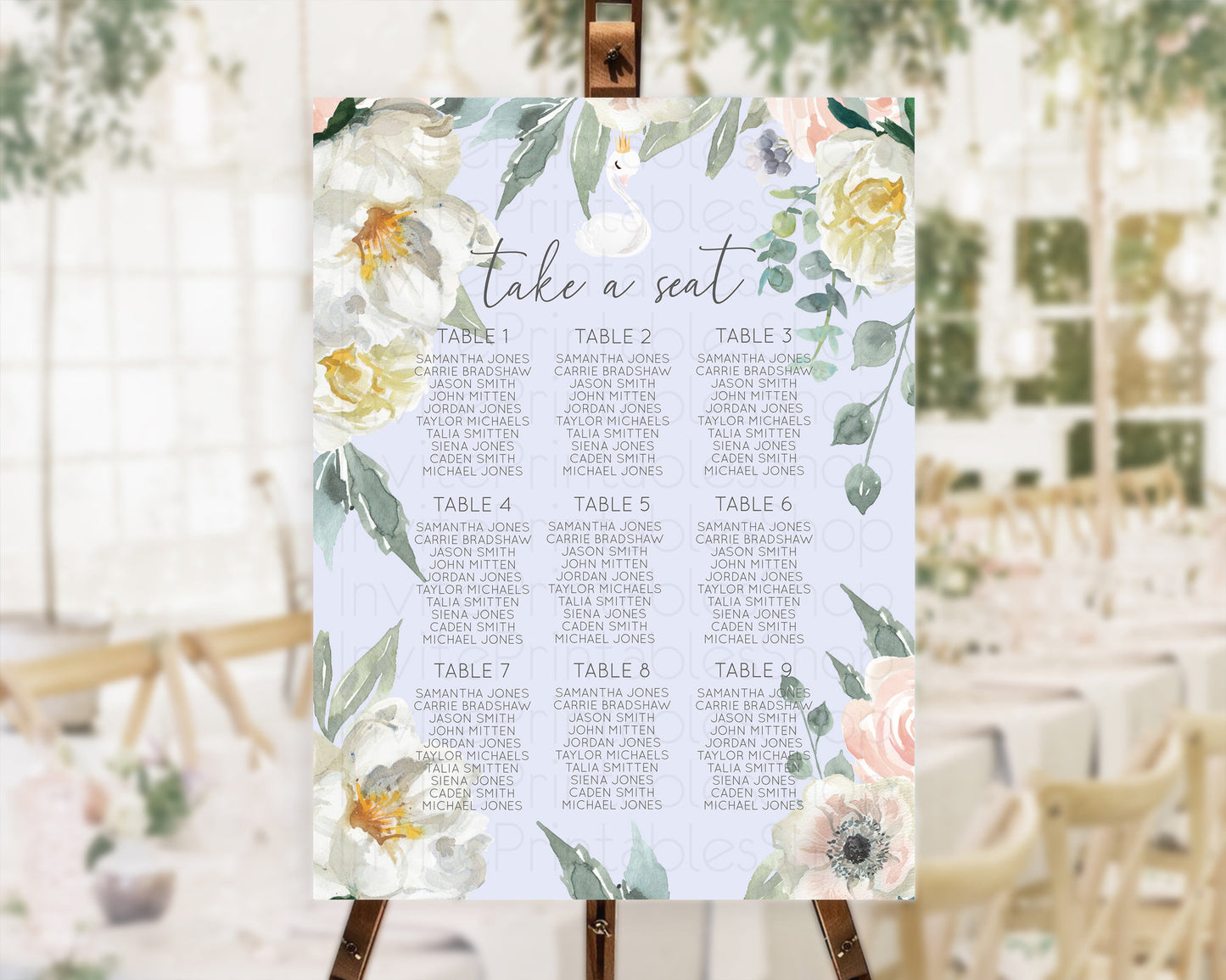 Editable Swan Seating Chart Swan Princess Ballet Seating Sign Watercolour Pa