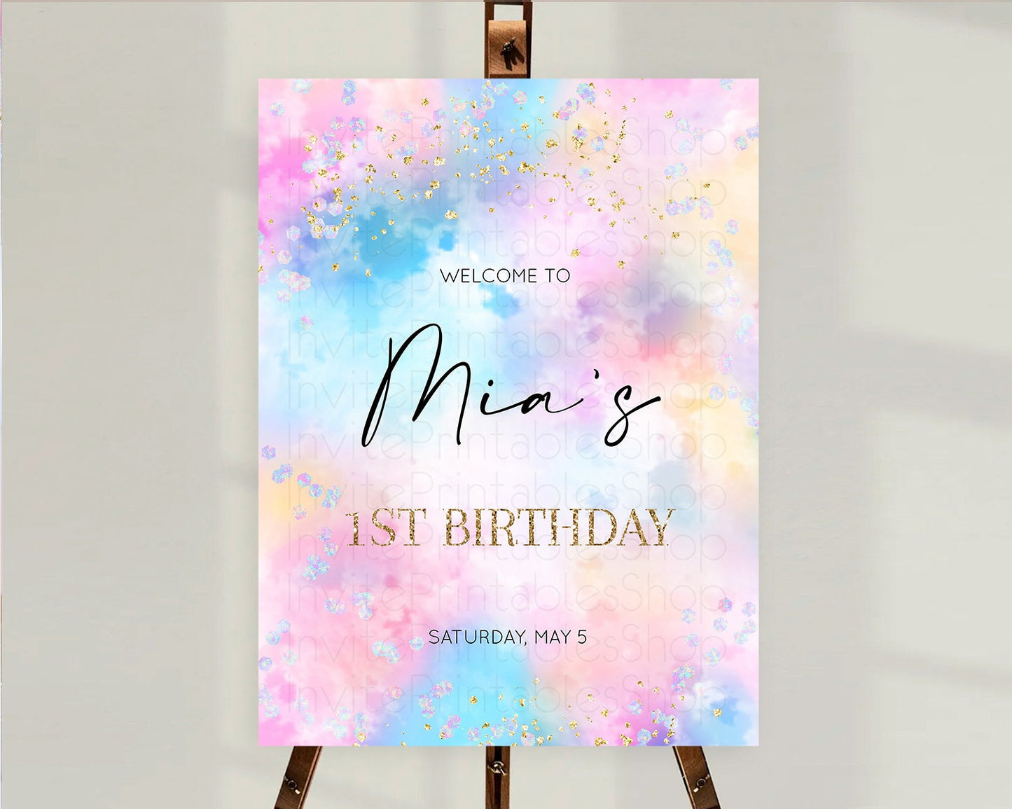Pastel Welcome Sign Pastel Rainbow Welcome Sign Colorful Rainbow Confetti Watercolor Glitter Pastel First Birthday Welcome Sign D10607