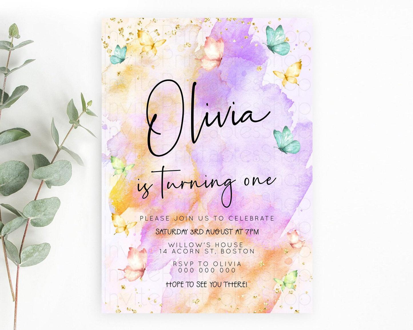 Pastel Butterfly Birthday Invitation Butterfly Birthday Invitation Whimsical Butterfly Enchanted Garden 1st 2nd Birthday Invitation D23206