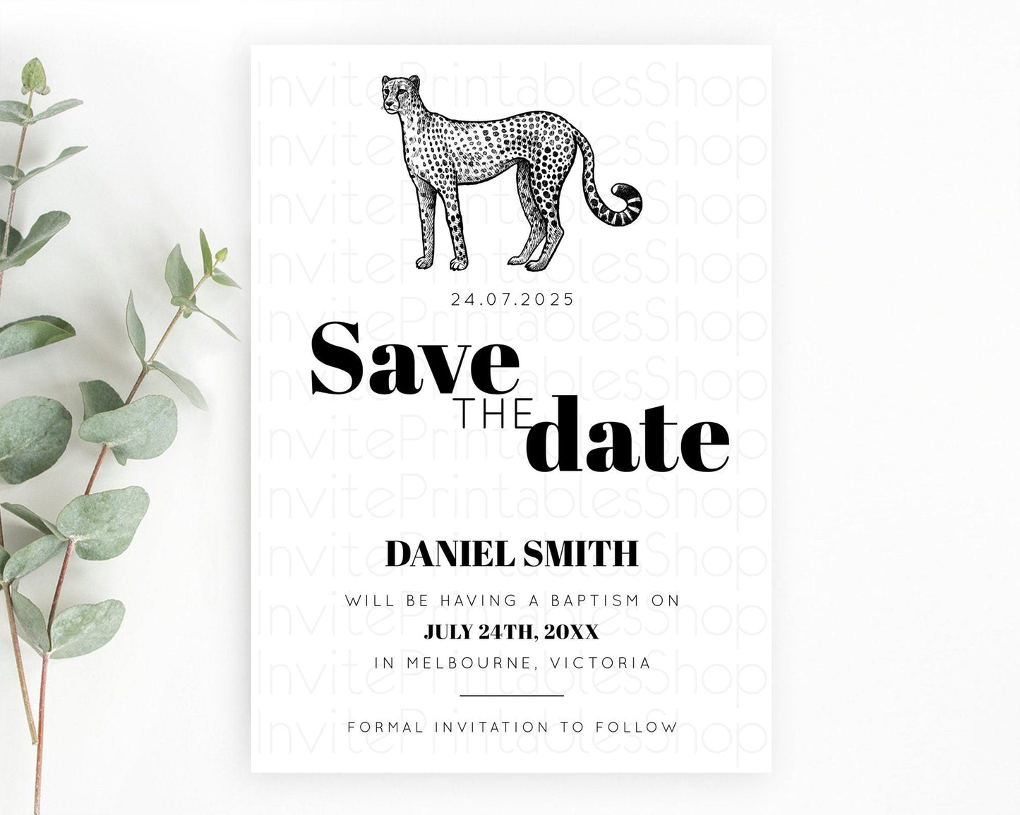 Cheetah Save The Date Template Cheetah Party Save The Date Safari Adventure Cheetah Minimal Theme 1st Birthday Baptism Baby Shower D10290