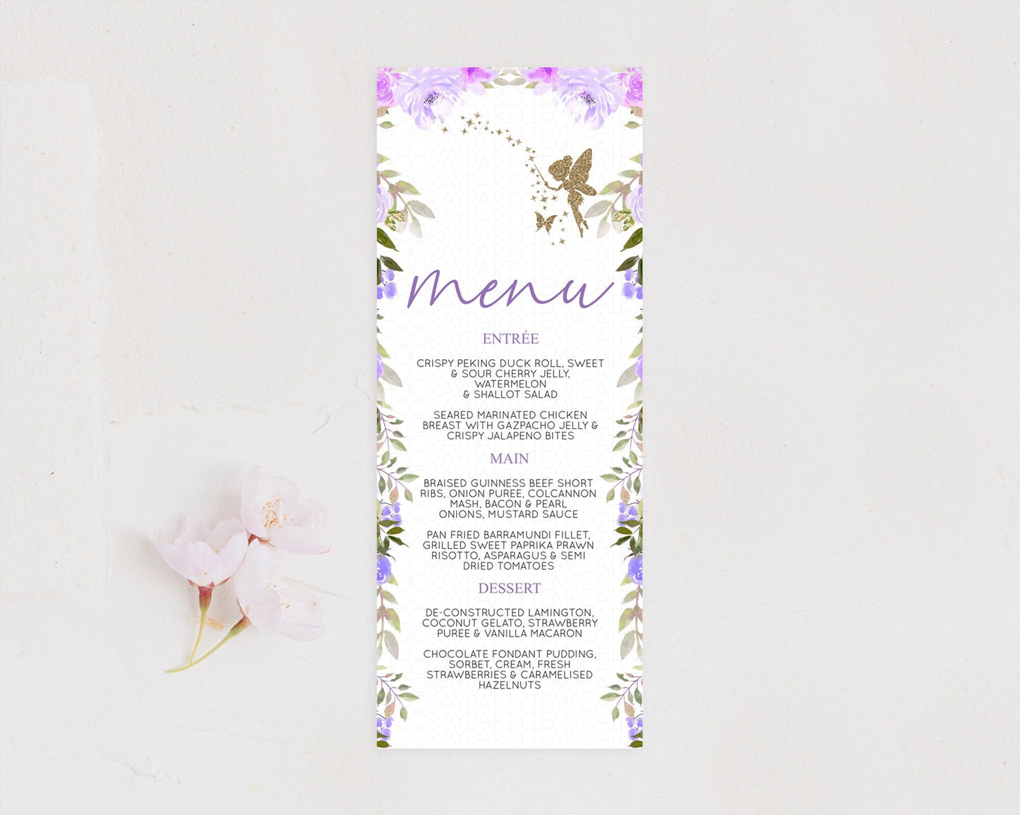 Fairy Menu Fairy Menu Template Enchanted Garden Pastel Floral Butterfly Table Decor Fairy Secret Garden Dinner Dessert Food Menu D10910