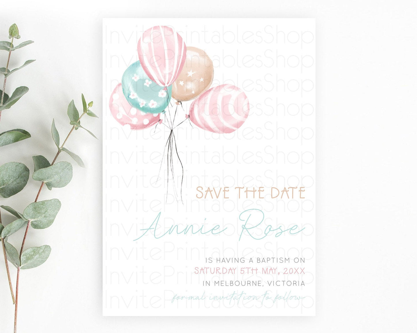 Pastel Balloons Save The Date Rainbow Confetti Balloon Party Colorful Balloon Save The Date Template Birthday Baby Shower Baptism D10687