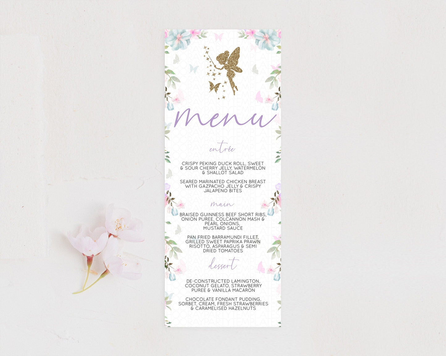 Fairy Menu Fairy Menu Template Enchanted Garden Pastel Floral Butterfly Table Decor Fairy Secret Garden Dinner Dessert Food Menu D10475