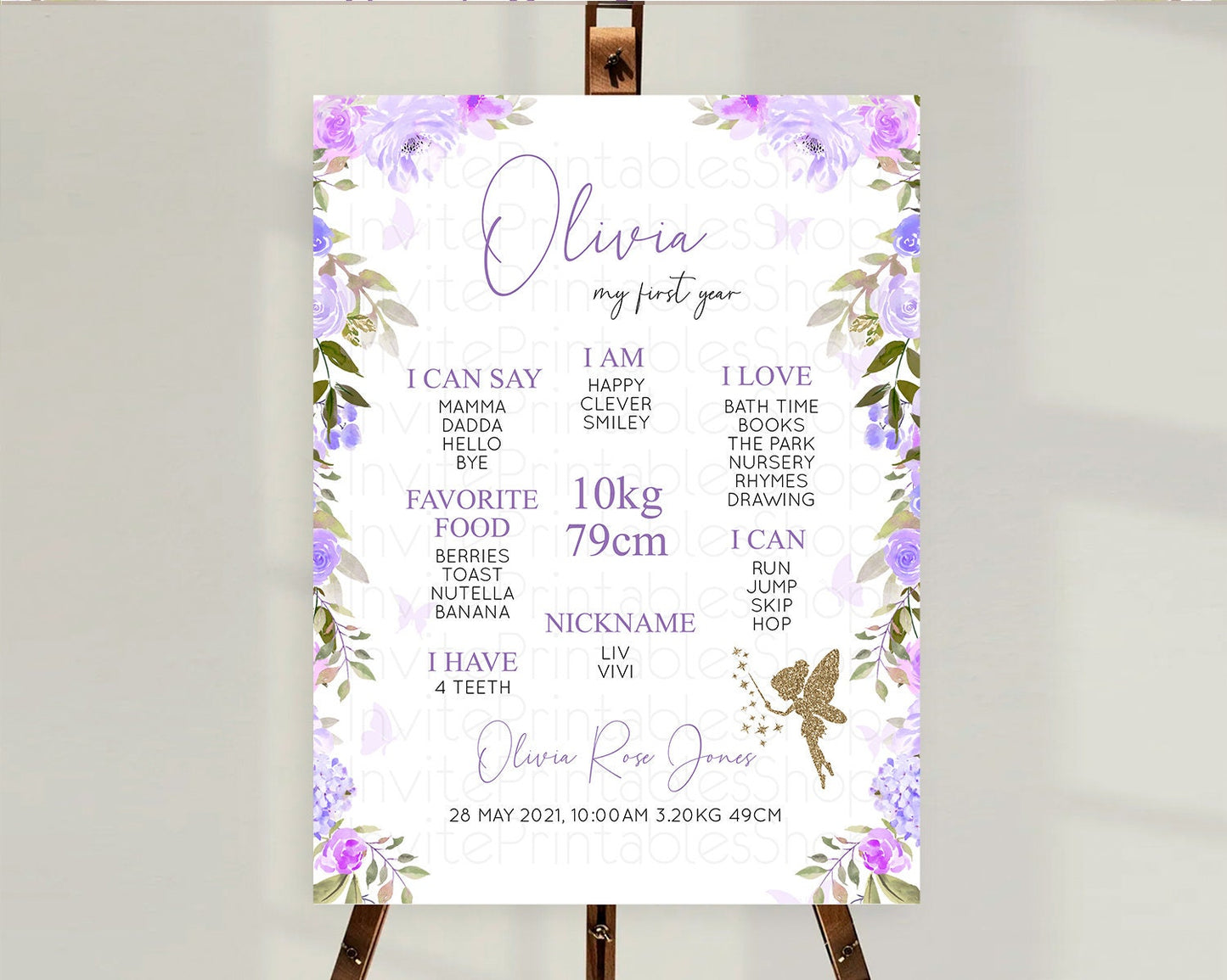 Fairy First Birthday Milestone Poster Fairy Secret Garden Milestone Board Enchanted Garden Pastel Floral Butterfly 1st Birthday Sign D10910