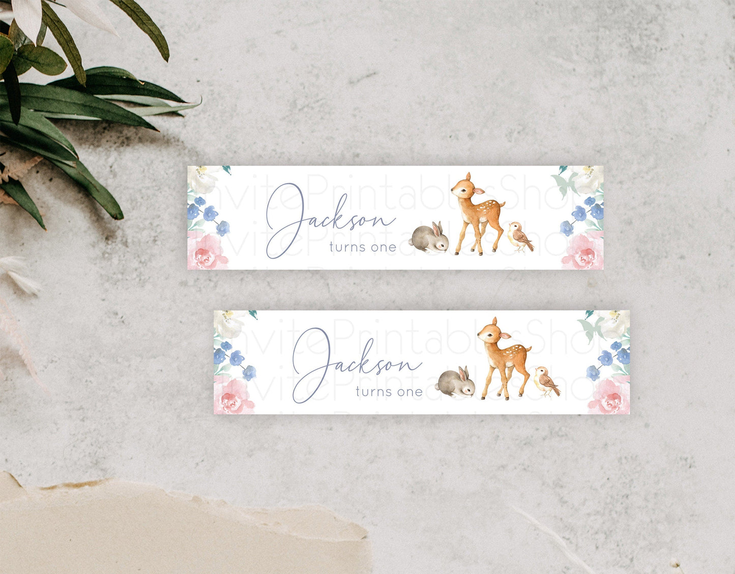 Fawn Deer Water Label Template Pastel Floral Deer Enchanted Forest Butterfly Party Decor Birthday Baptism Baby Shower Bridal Shower D10930