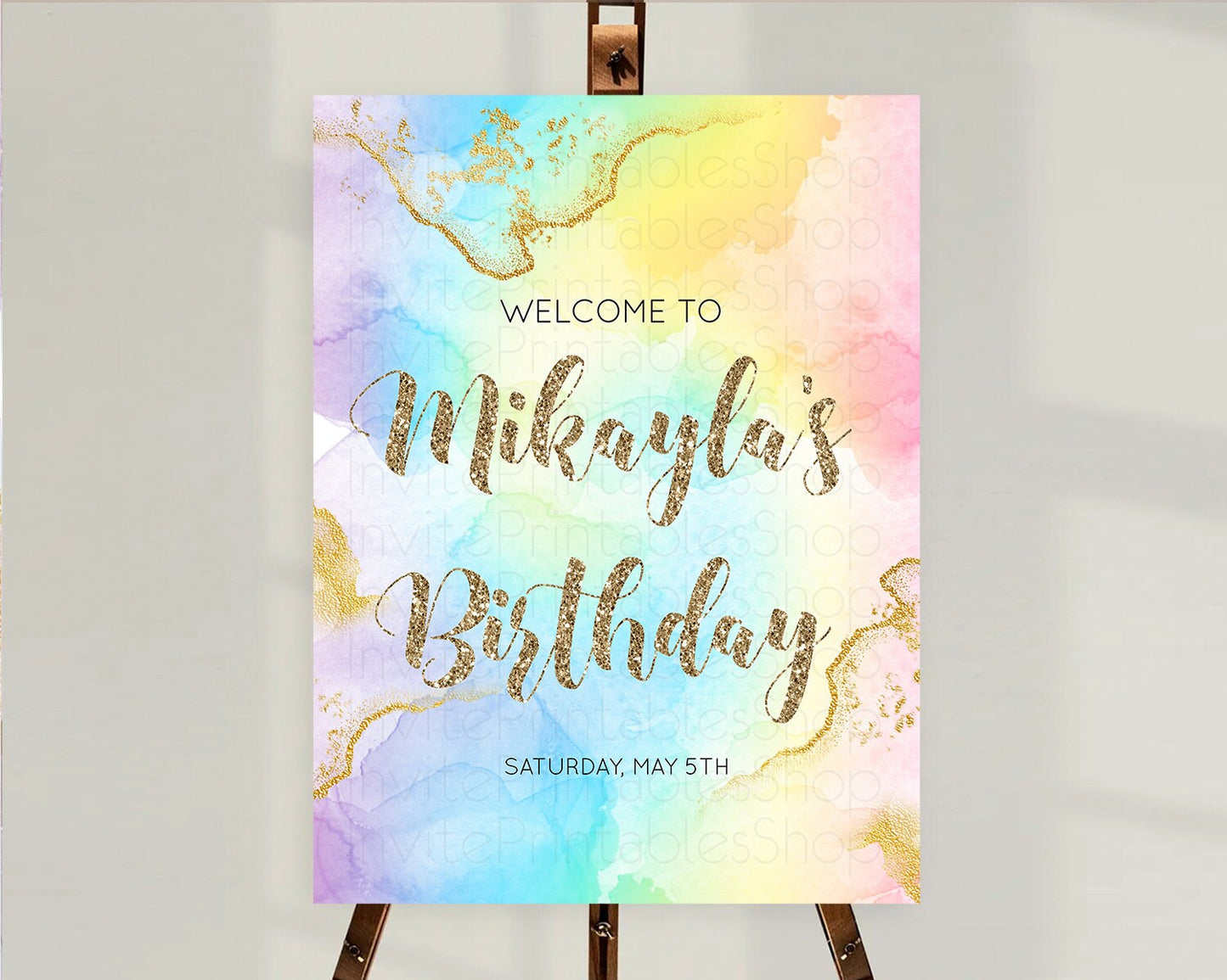 Pastel Welcome Sign Pastel Rainbow Welcome Sign Colorful Rainbow Confetti Watercolor Glitter Pastel First Birthday Welcome Sign D10589