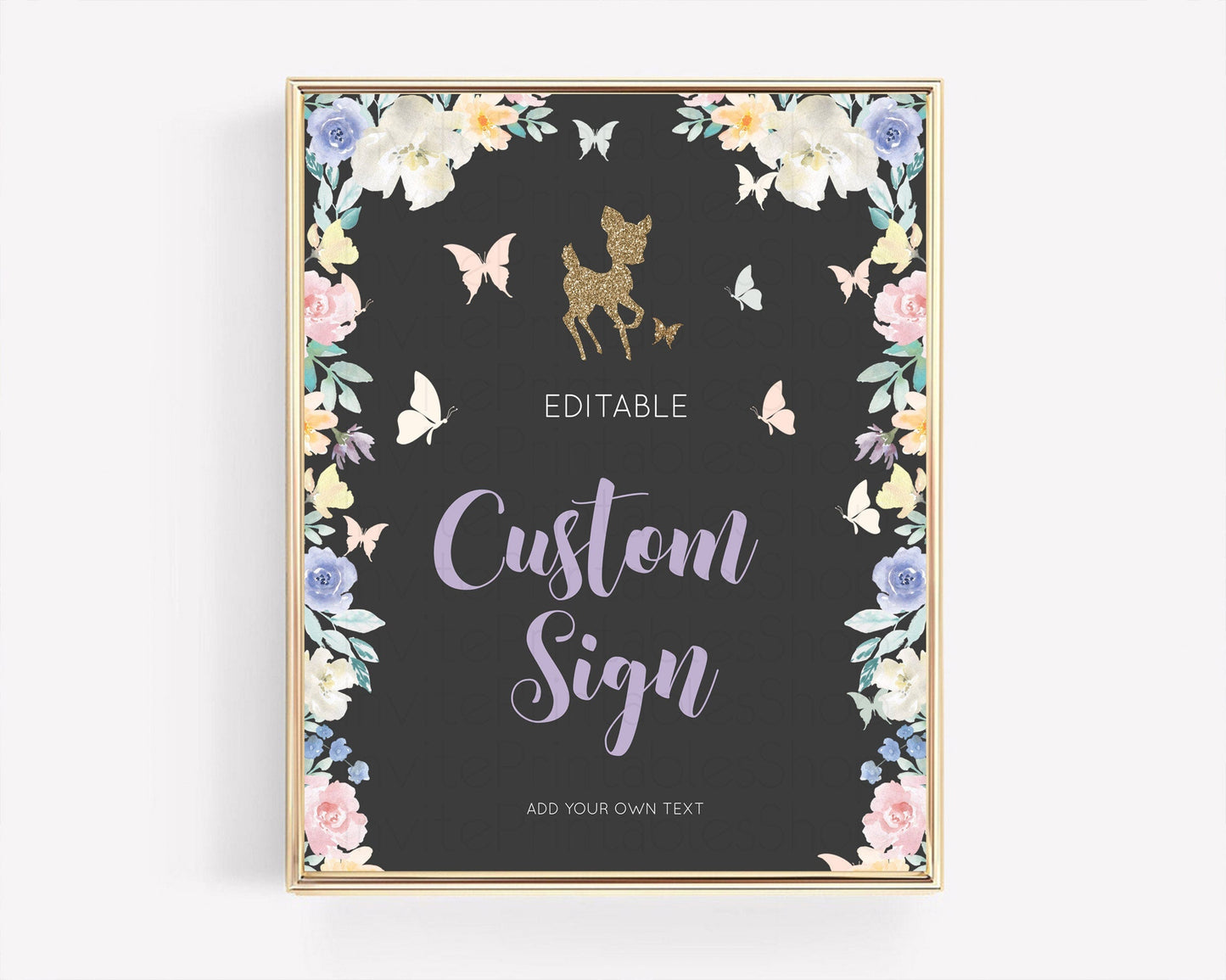 Fawn Deer Sign Pastel Floral Deer Table Sign Decor Enchanted Forest Butterfly Party 1st Birthday Baptism Baby Shower Bridal Shower D10880