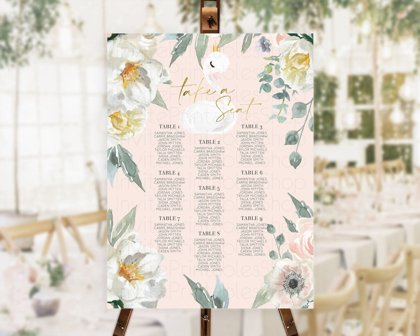 Editable Swan Seating Chart Swan Princess Ballet Seating Sign Watercolour Pa
