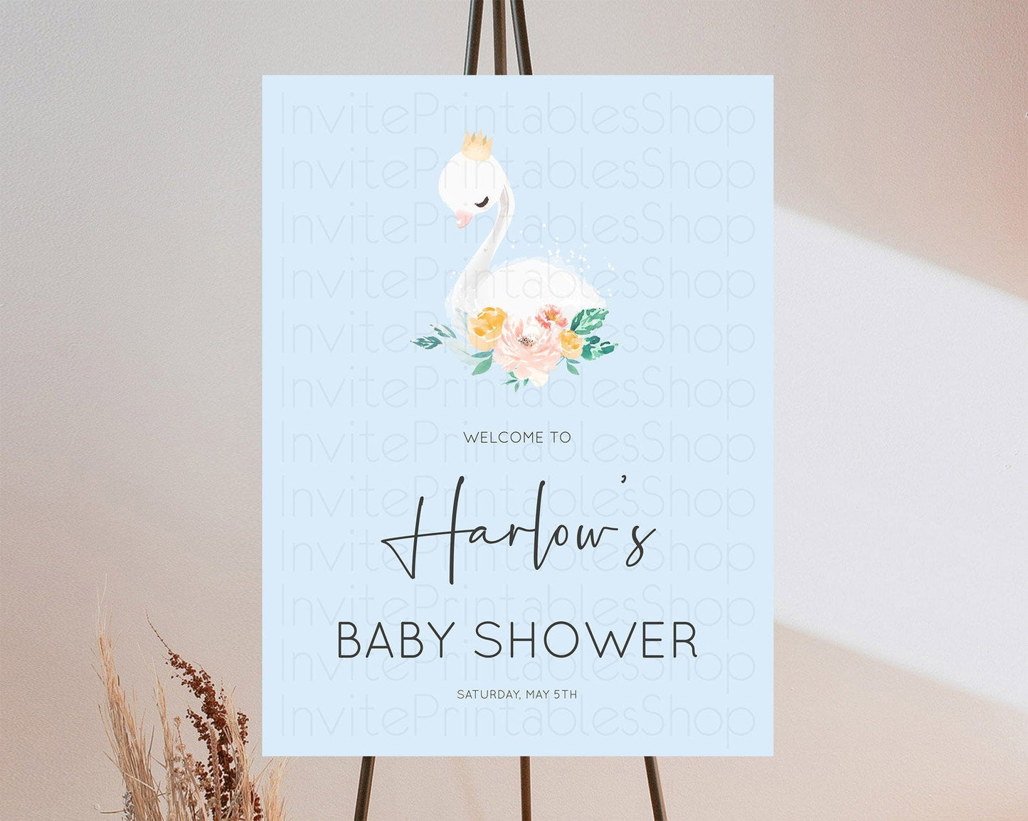 Swan Baby Shower Welcome Board Swan Princess Ballet Welcome Sign Enchanted Swan Lake Secret Garden Pastel Floral Swan Welcome Sign D10903