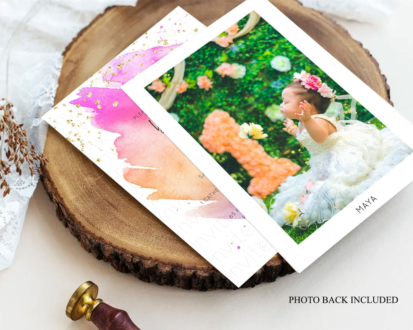 Pastel Baptism Invitation Pastel Colors Watercolor Baptism 1st Birthday Party Gold Ombre Pastel Rainbow Christening Holy Communion D10488