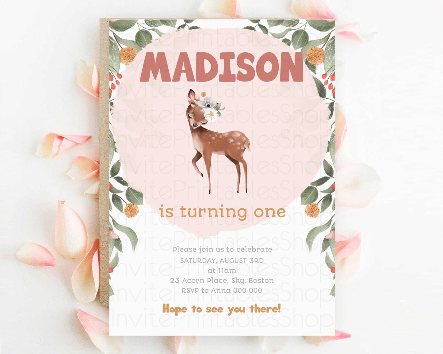 Fawn Birthday Invitation Deer Birthday Invitation Enchanted Forest Party Butterfly Pastel Flowers Whimsical 2nd 1st First Birthday D10655
