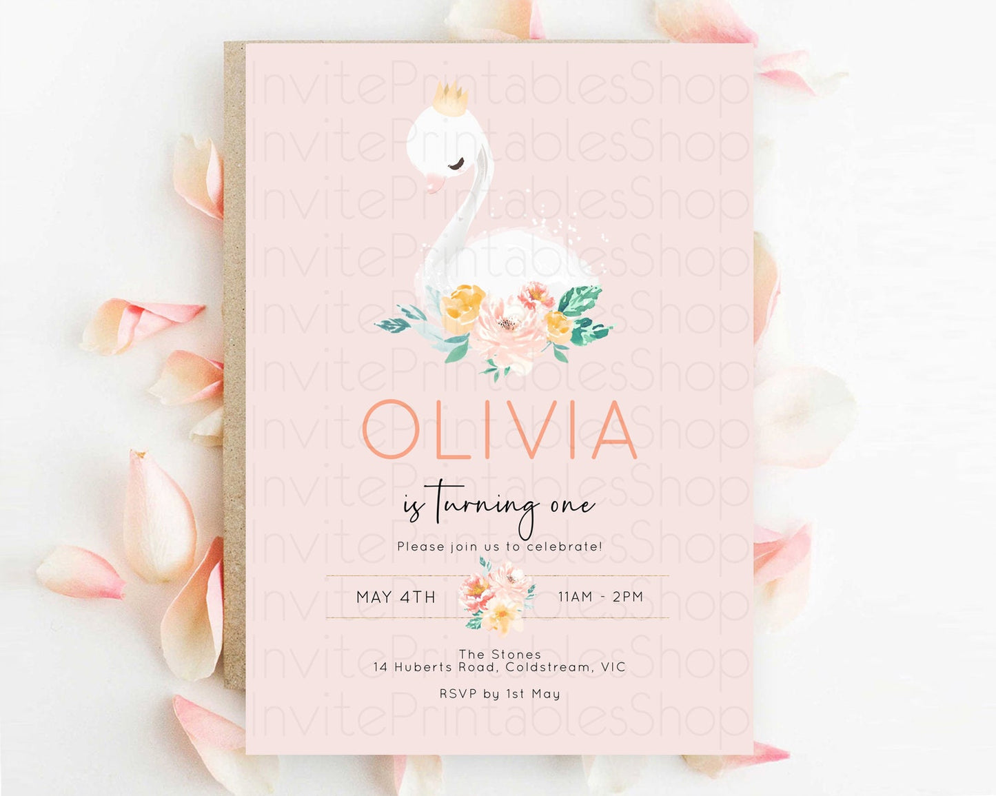 Swan Birthday Invitation Swan Princess Ballet Invitation Enchanted Forest Swan Lake Party Secret Garden Watercolour Pastel Floral D10388