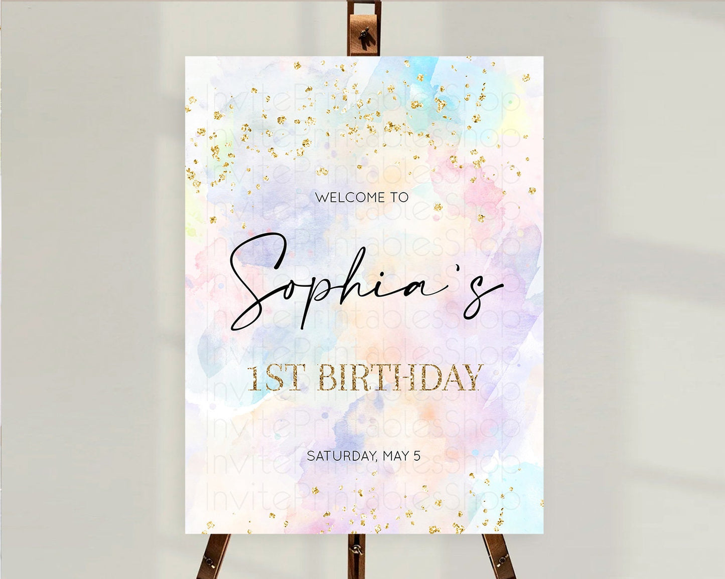 Pastel Welcome Sign Pastel Rainbow Welcome Sign Colorful Rainbow Confetti Watercolor Glitter Pastel First Birthday Welcome Sign D10605