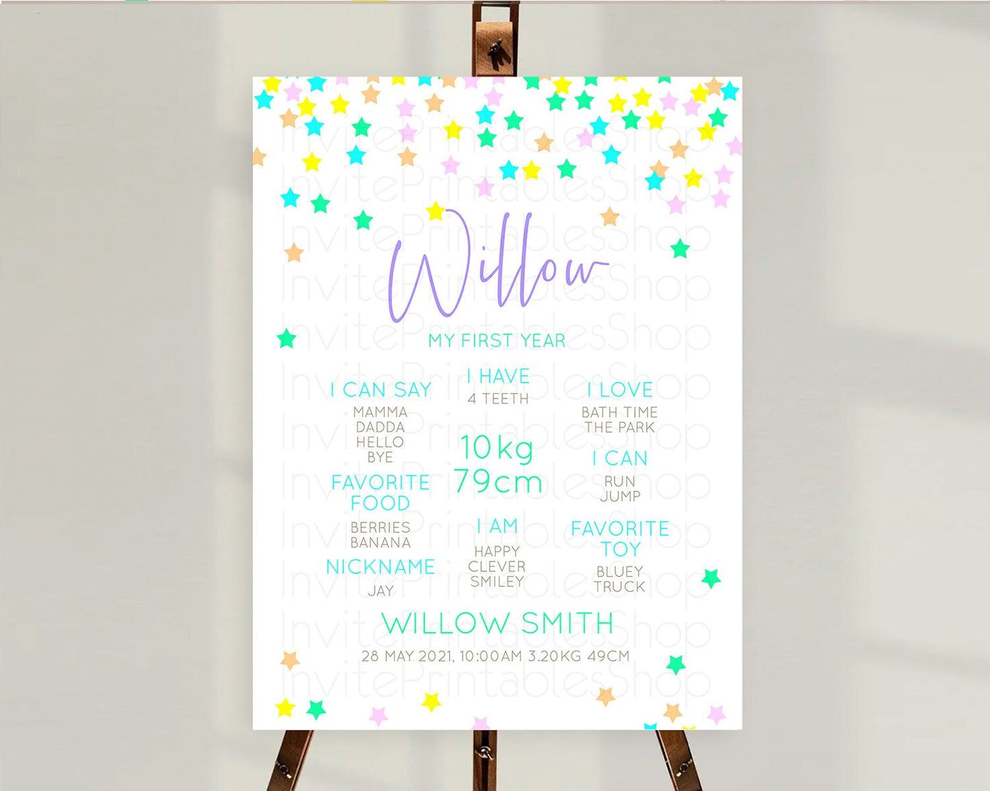 Star First Birthday Milestone Poster Pastel Stars Milestone Shooting Star Rainbow Colorful Confetti Twinkle Little Star 1st Birthday D10397