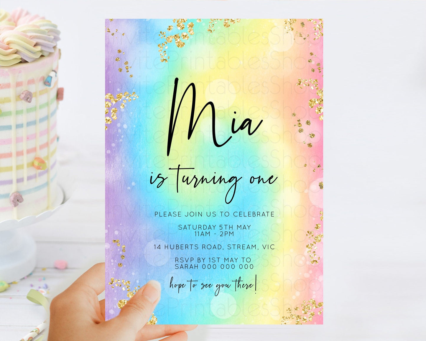 Tie Dye Invitation Rainbow Birthday Invitation Pastel Invitation Colorful Invitation Pastel Rainbow Party 3rd 2nd 1st First Birthday D10568