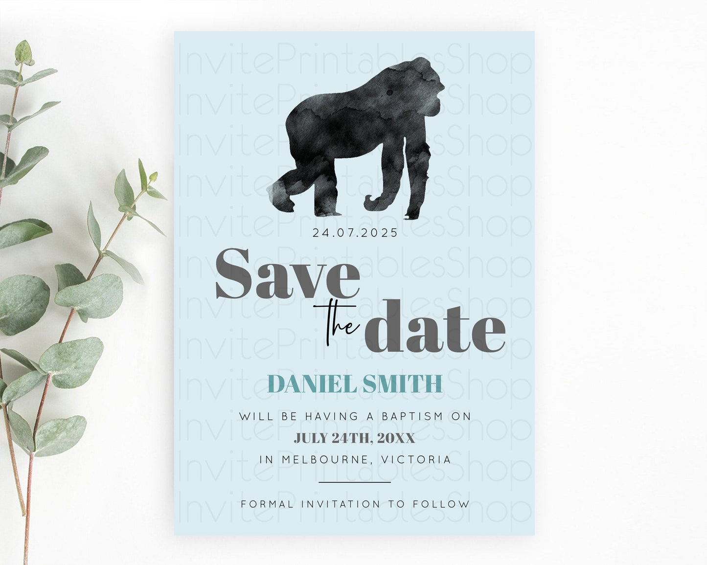 Gorilla Save The Date Template Gorilla Party Save The Date Safari Adventure Gorilla Minimal Theme 1st Birthday Baptism Baby Shower D10799