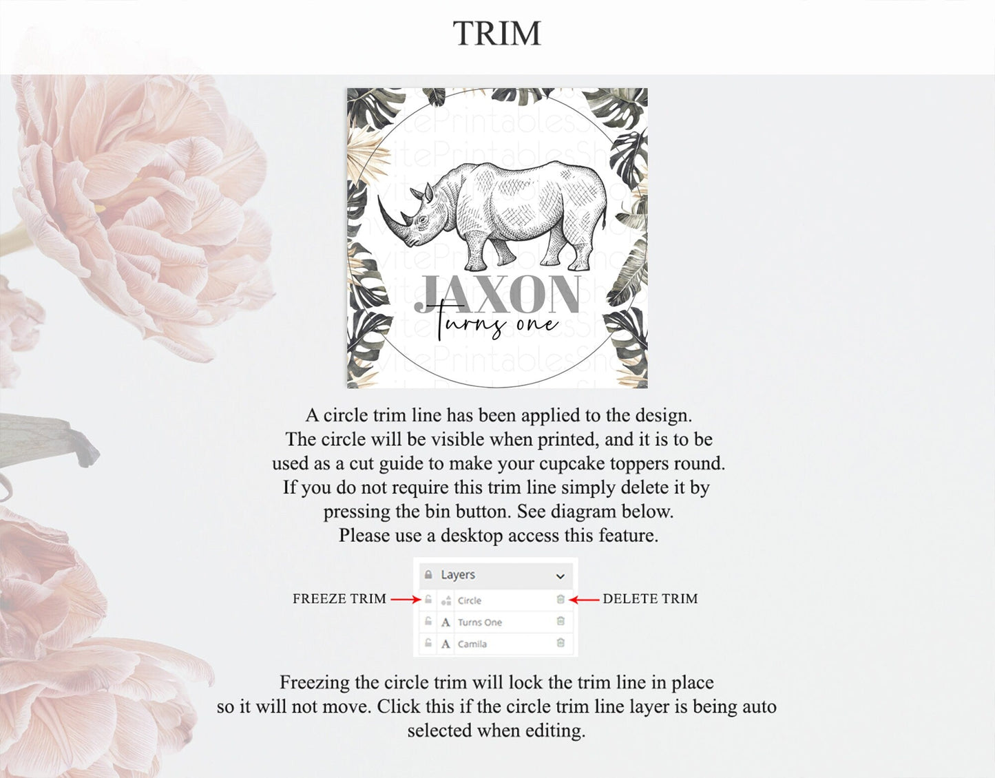 Rhino Cupcake Toppers Rhino Cupcake Rhino Take A Cupcake Toppers Rhino Safari Adventure Decor Zoo Party Rhino Palm Leaf Decor D10826